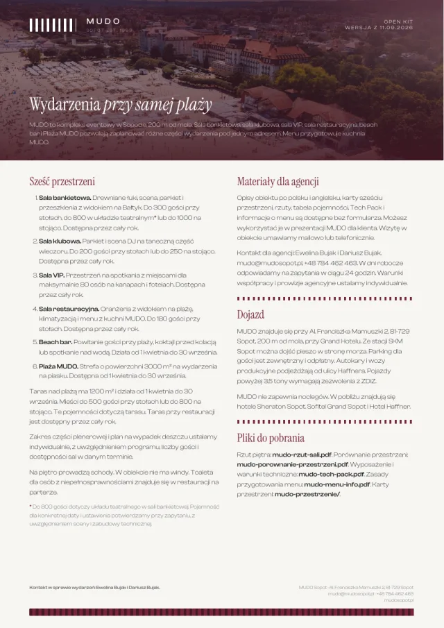 Okładka open kitu: kadr z drona nad plażą i lista przestrzeni